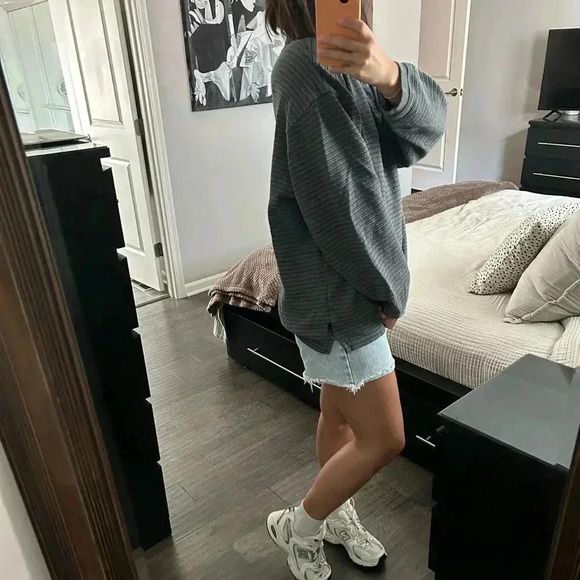 Izod 100% cotton gray ribbed quarter button pullover size L - Picture 2 of 6